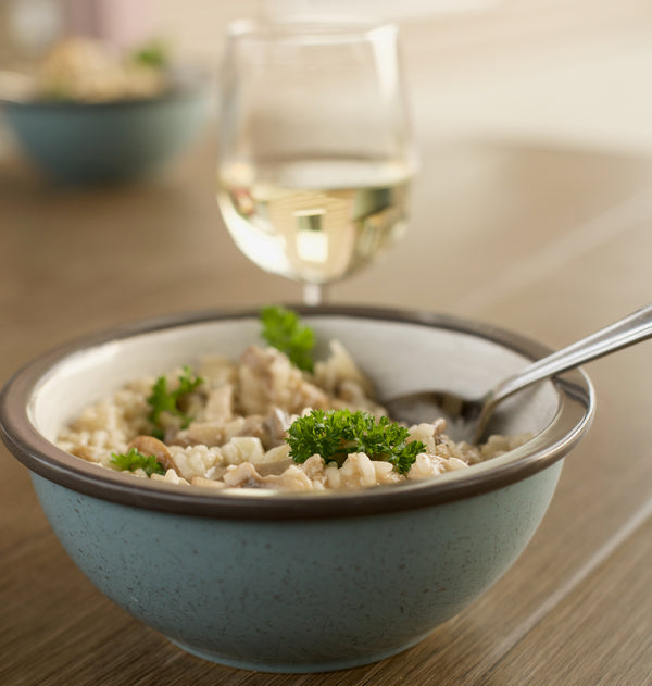 Risotto with chicken, chestnut mushrooms and Frisian cheese