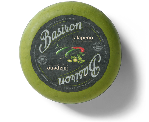 Basiron Jalapeño 50+, hele kaas van bovenaf, kaas kopen bij Kaasdok.nl