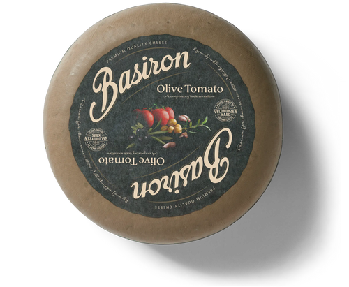 Basiron Olijf & Tomaat 50+, hele kaas van bovenaf, kaas kopen bij Kaasdok.nl