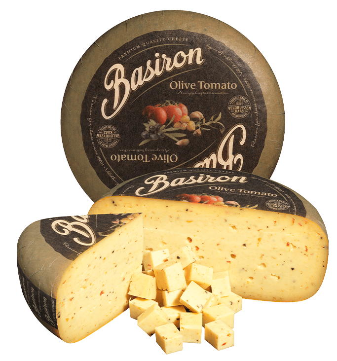 Basiron Olive & Tomate 50+, Stück und Würfel, Basiron Käse kaufen bei Kaasdok.nl