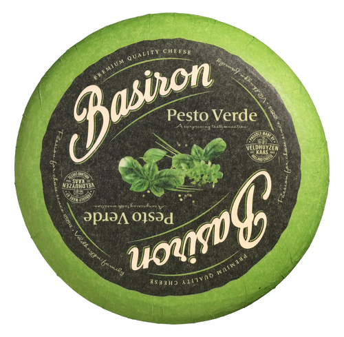 Basiron Pesto, hele kaas van bovenaf, kaas kopen bij Kaasdok.nl
